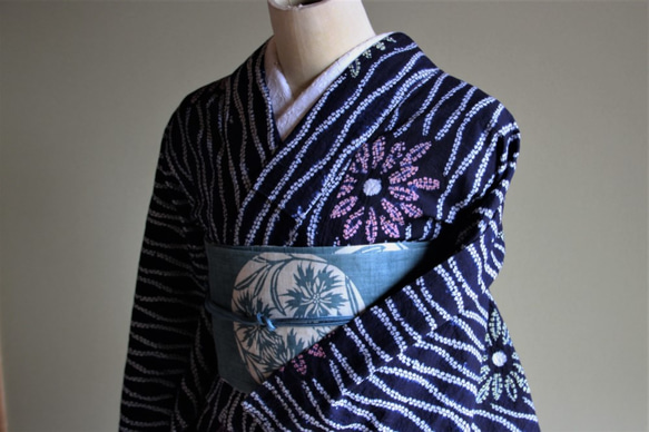 浴衣　有松鳴海絞り　立涌に花　裄67cm 71tE+3EBqzL._UF350,350_QL50_.jpg