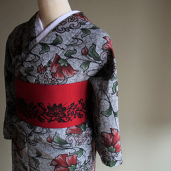 かんたん着物 ★アウトレット★オリエンタル花柄が雰囲気あるコーデに　裄63ｃｍ　和裁師完全手縫い着物 3枚目の画像