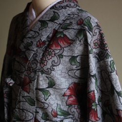 かんたん着物 ★アウトレット★オリエンタル花柄が雰囲気あるコーデに　裄63ｃｍ　和裁師完全手縫い着物 9枚目の画像