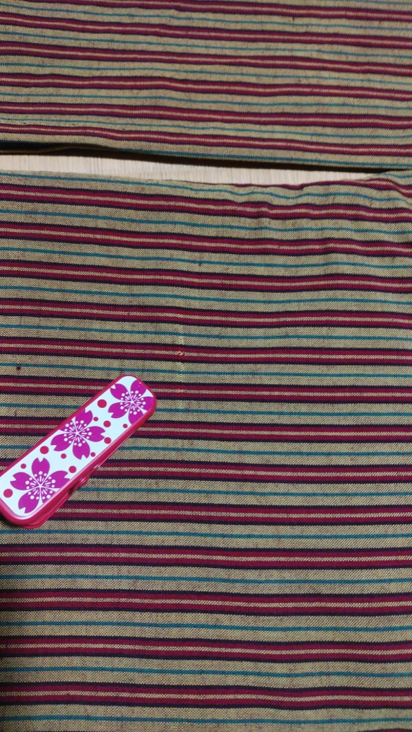 竹下夢二風ストライプ着物が耽美的なかわいらしさ　裄67cm トールサイズ　ウール　和裁師手縫い着物 10枚目の画像