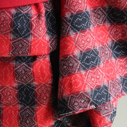 北欧系　赤黒チェックにキルト柄　裄69cm　トールサイズ ウール　和裁師手縫い着物 7枚目の画像