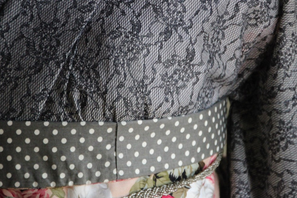 ◇秋レース着物◇軽やかな綿レース単衣 繊細なレース模様の刺繍が全体に施された大人のロマンティック着物　小紋　裄73ｃｍ 4枚目の画像