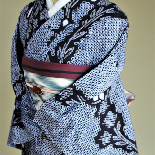 A9 有松鳴海絞り 桔梗の花模様 藍染 パステル 綿 浴衣 着物 05 A9 有松鳴海絞り 桔梗の花模様 藍染 パステル 綿 浴衣 着物 05