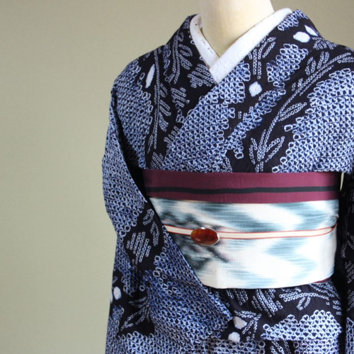 有松鳴海絞り　高級　浴衣　枝花文　桔梗　伝統工芸✨広衿お仕立て✨希少カラー 有松鳴海絞り 高級 浴衣 枝花文 桔梗 伝統工芸✨広衿お仕立て