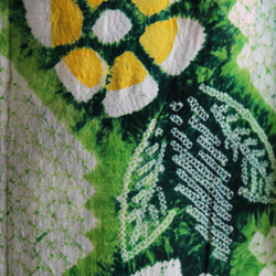 ◇有松鳴海絞り◇【新緑～若葉色ぼかし】縦に流れるつゆ草と花々が綺麗　トールサイズ　裄67ｃｍ　木綿　和裁師手縫い着物 8枚目の画像