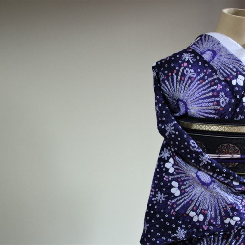 新品☆現代有松鳴海絞り【濃青紫】雪の結晶と紫陽花のような夏の