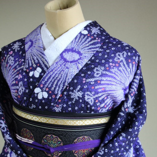 2点セットトールサイズ✨新品美品✨有松鳴海絞り浴衣　藍染に紫 dae2ae606f2d81c048d9dc759dc596