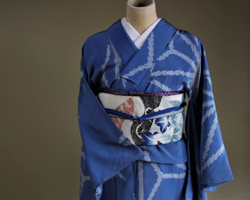 ◇夏着物◇☆アウトレット☆ 落ち着いた水の色に鹿の子絞りの