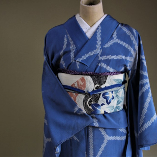 pukupuku様 絞り柄 浴衣 夏着物 藍色 普段着物 葉模様 裄長 アンティーク？】絞り柄 浴衣 夏着物 藍色 普段着物 葉模様 裄長