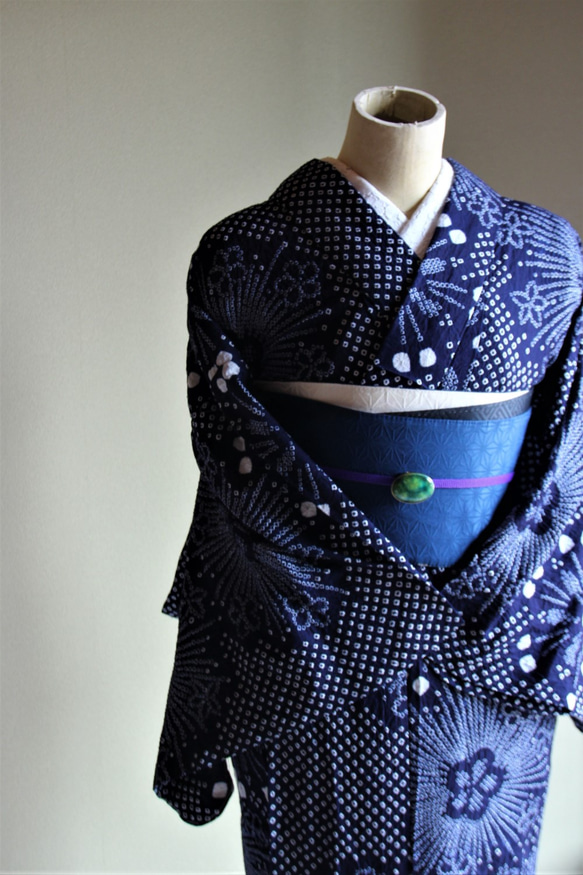 ◇有松鳴海絞り浴衣◇完全新品現代有松【濃紺】大人の絞り 線香花火に