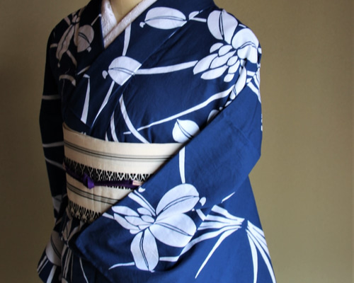 超美品　コーマ地　本染浴衣　浴衣 着物　夏物　160cm 　青　菖蒲　トール 超美品 竺仙 コーマ地 本染浴衣 浴衣 着物 夏物 156㎝ あじさい