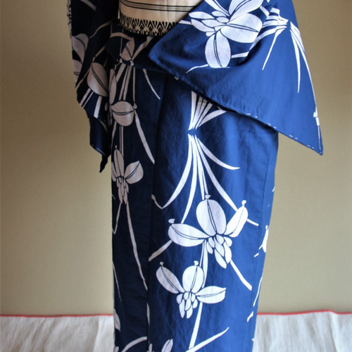 超美品　コーマ地　本染浴衣　浴衣 着物　夏物　160cm 　青　菖蒲　トール 超美品 竺仙 コーマ地 本染浴衣 浴衣 着物 夏物 156㎝ あじさい