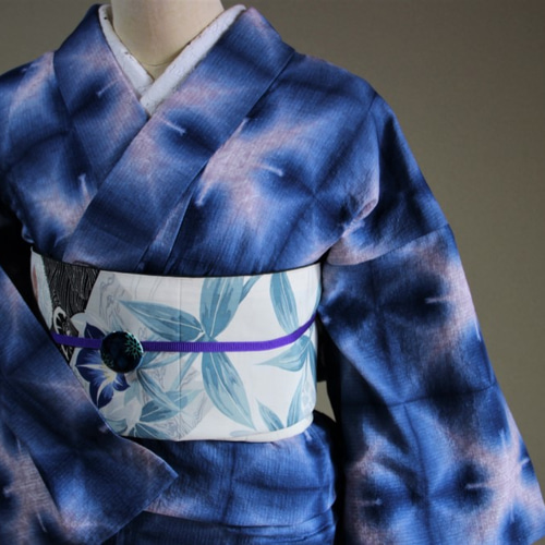 有松絞り【浴衣】未使用 麻の葉 夏着物 綿 有松鳴海絞り 紺 藍色