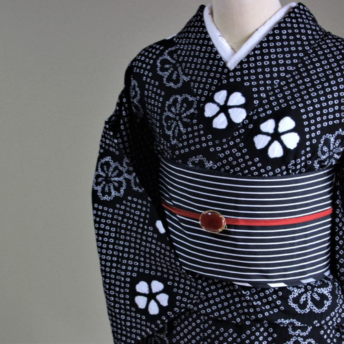 美品 有松鳴海絞り 綿 洗える着物“海でも空でも花咲ける撫子！”高級浴衣I-15 long＊咲きこぼれる花＊有松鳴海絞り浴衣 花 藍色 A698 | kimono