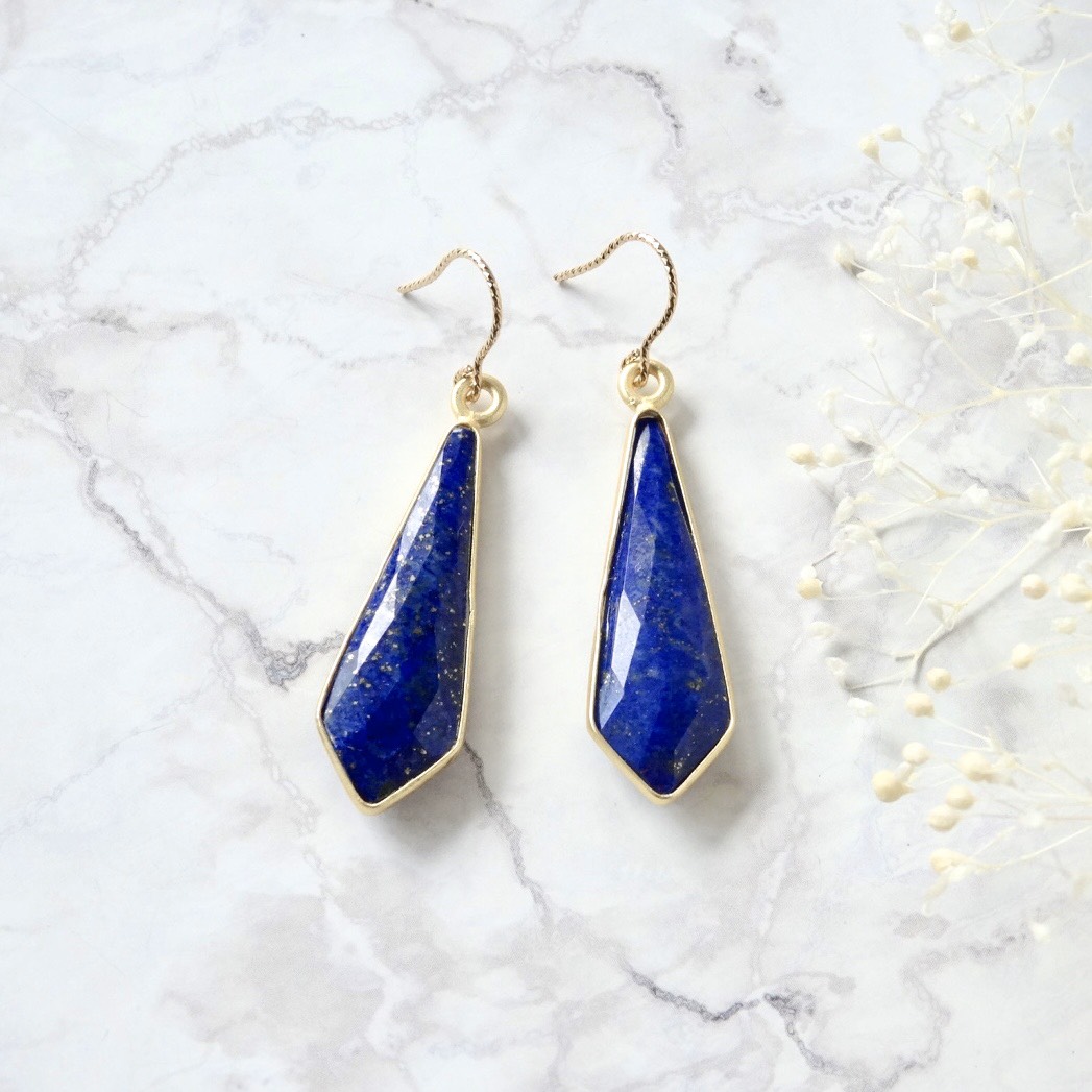 マーキス型　フレーム ラピスラズリの14kgfピアス　金属アレルギー対応　ゴールド　メンズ　ギフト　冬　クリスマス