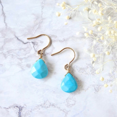 天然石☆夏☆ターコイズ×アクアマリンのピアス14kgf 天然石☆夏☆ターコイズ×アクアマリンのピアス14kgf
