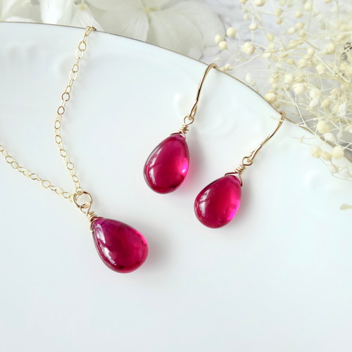 ルベライト　K18WG　ピアス ルベライト K18WG ピアス K18WG ルビーピアス(PT芯)2wayタイプ