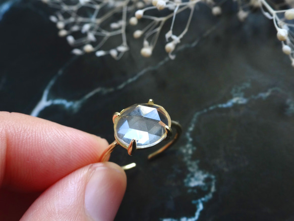 天然石　クリスタルのフリーサイズリング　指輪　シルバー925　ゴールド 10枚目の画像