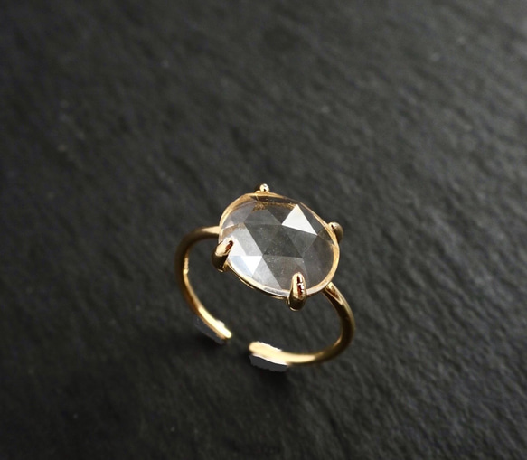 天然石　クリスタルのフリーサイズリング　指輪　シルバー925　ゴールド 1枚目の画像