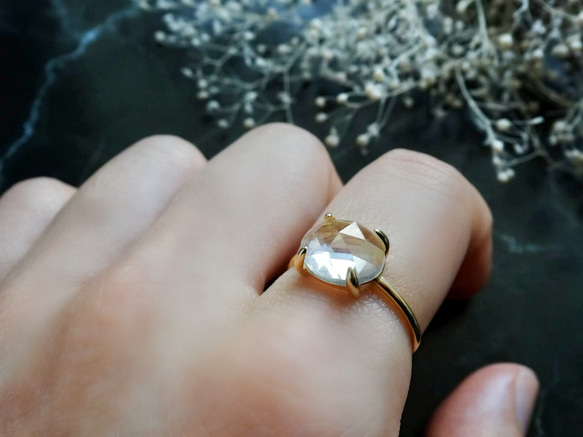 天然石　クリスタルのフリーサイズリング　指輪　シルバー925　ゴールド 2枚目の画像
