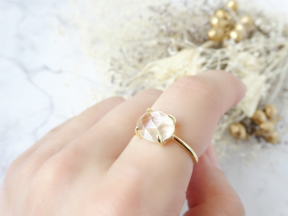 天然石　クリスタルのフリーサイズリング　指輪　シルバー925　ゴールド 7枚目の画像