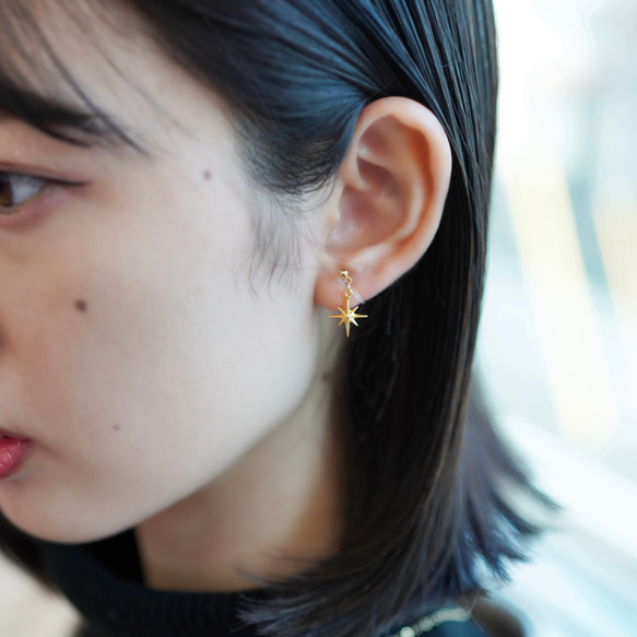 一番星の14kgfピアス　金属アレルギー対応　プチギフト　サージカルステンレス　ゴールド　メンズ　華奢　夏　ギフト 4枚目の画像