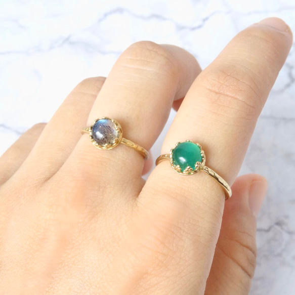 グリーンオニキスのリング（フリーサイズ）指輪　ゴールド　天然石　緑　 5枚目の画像