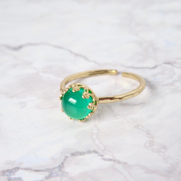 グリーンオニキスのリング（フリーサイズ）指輪　ゴールド　天然石　緑　 7枚目の画像