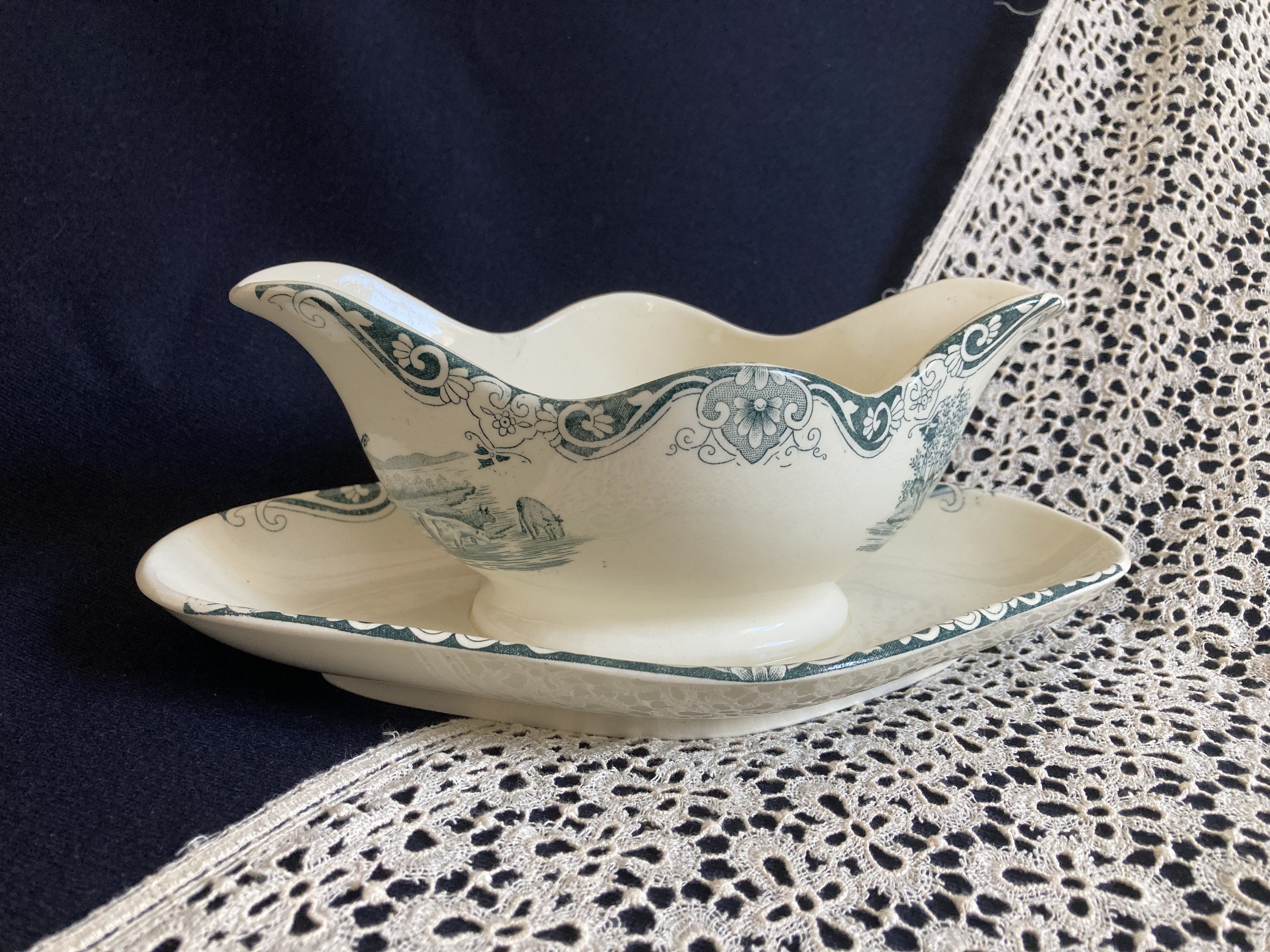 鳥と植物のハンドル付きソーシエール[3442] 【美品】フランスアンティーク