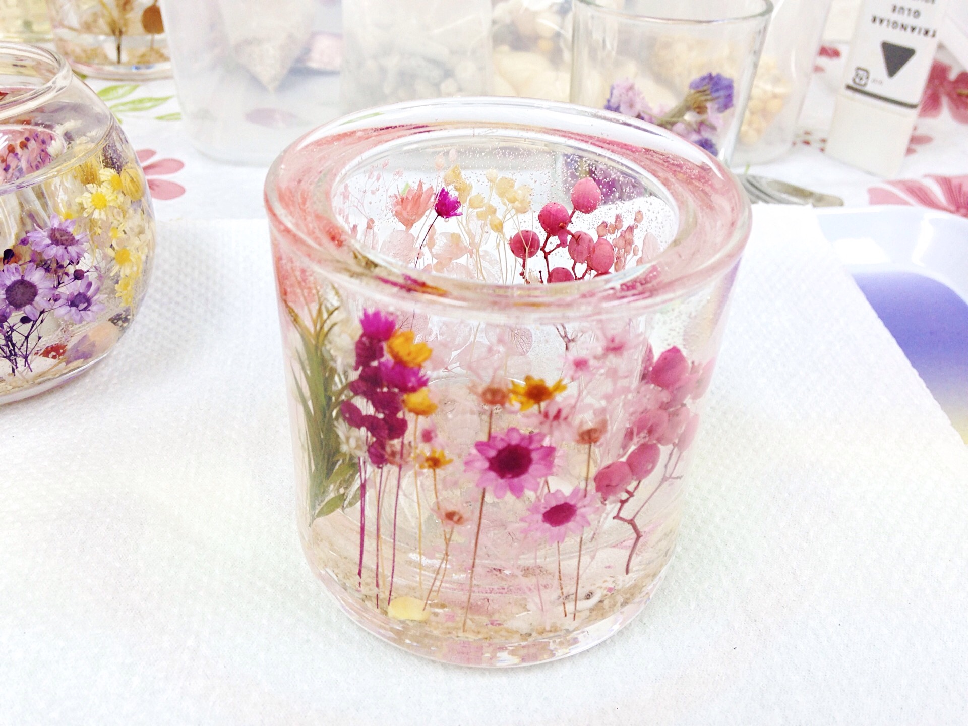 キャンドルホルダー&ソイキャンドル3個set ～Organic ｴｯｾﾝｼｬﾙｵｲﾙ ～ 「円柱B ピンク」