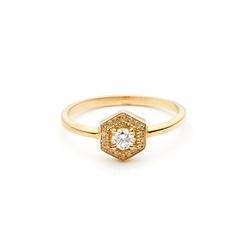 "Celeste"White diamond 14K Yellow Gold Ring/五角型/堆疊戒/結婚/婚禮式 第1張的照片