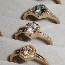 "Celeste"White diamond 14K Yellow Gold Ring/五角型/堆疊戒/結婚/婚禮式 第2張的照片