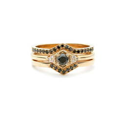 "Chevron"Black Diamond 14K Yellow Gold Handmade/堆疊戒/指節環/宇宙黑 第2張的照片