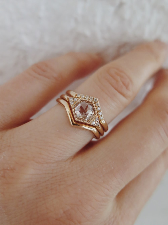 "Drea II"Rose Cut Diamond 14K Yellow Gold Ring/結婚/婚禮/堆疊戒/生日禮 第3張的照片