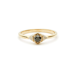 "Drea" Black Diamond Ring 14K Yellow Gold Handmade/堆疊戒/宇宙黑 第1張的照片