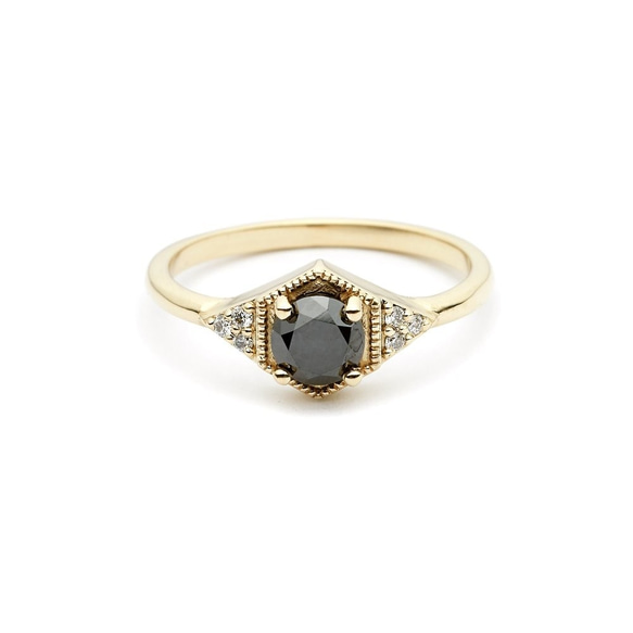 【免費客製】"Drea II"Black Diamond Ring 14K Yellow Gold Ring/堆疊戒 第1張的照片