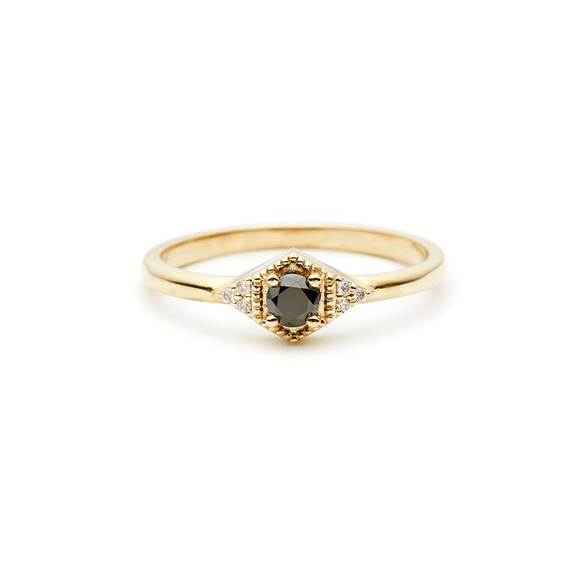 【免費客製】"Drea II"Black Diamond Ring 14K Yellow Gold Ring/堆疊戒 第2張的照片