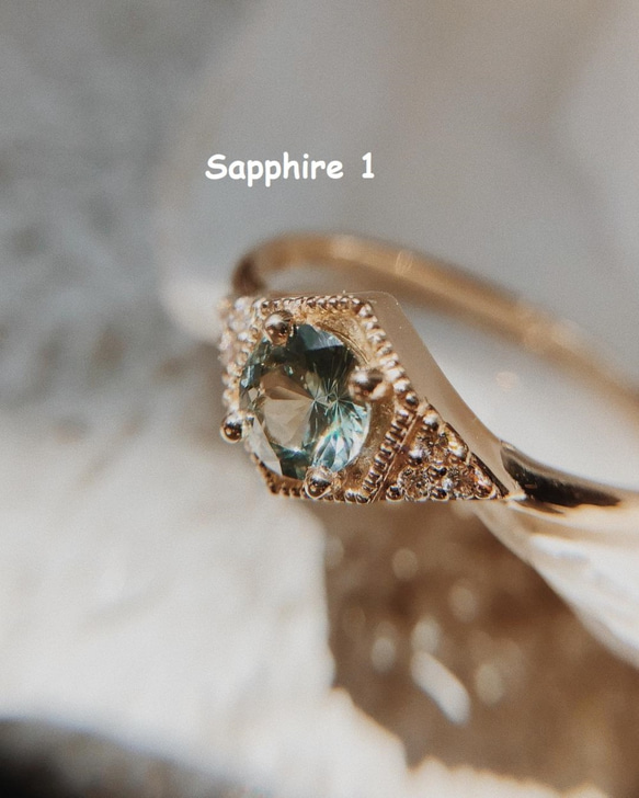 "Drea II" Sapphire 14K Yellow Gold Handmade Ring/堆疊戒/日常搭配/藍色 第4張的照片