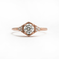 "Drea II" White diamond 14K Rose Gold Handmade Ring/堆疊戒/婚禮婚戒 第2張的照片