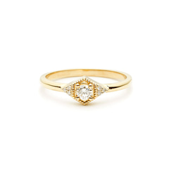 "Drea"Round Brilliant Cut White Diamond 14K Gold Ring/婚禮/指節環 第1張的照片