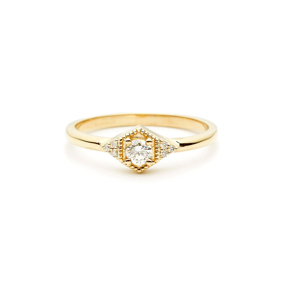 "Drea"Round Brilliant Cut White Diamond 14K Gold Ring/婚禮/指節環 第1張的照片