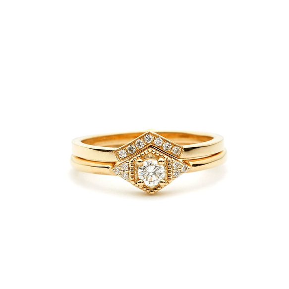 "Drea"Round Brilliant Cut White Diamond 14K Gold Ring/婚禮/指節環 第2張的照片