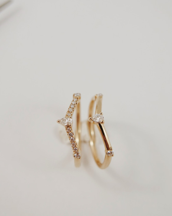 "Faye" White Diamond 14K Yellow Gold Handmade Ring/情人節/指節環 第2張的照片