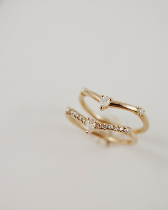 "Faye" White Diamond 14K Yellow Gold Handmade Ring/情人節/指節環 第3張的照片