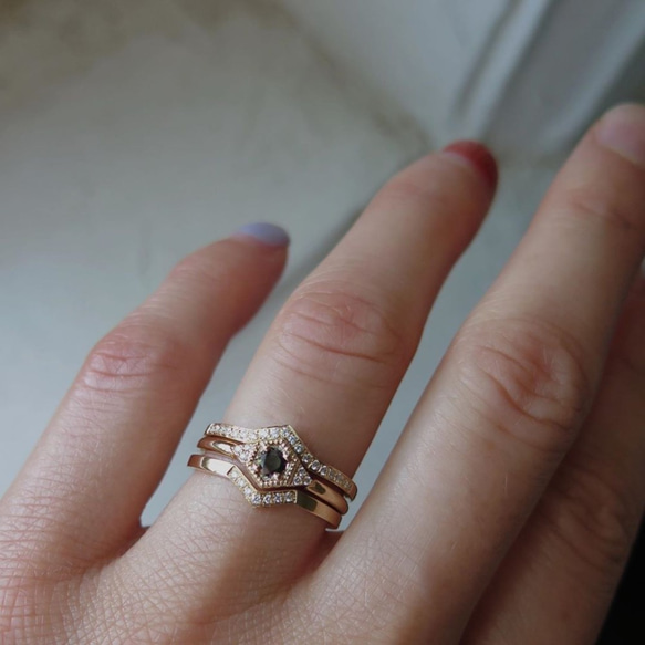 "Finn"White Diamond 14K Yellow Gold Handmade Ring/指節環/堆疊戒/婚禮 第2張的照片