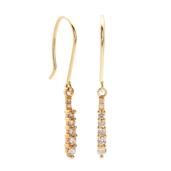 "Inez"Drops Diamonds 14k Yellow Gold Handmade Earrings/黑鑽/白鑽 第2張的照片