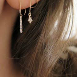 "Inez"Drops Diamonds 14k Yellow Gold Handmade Earrings/黑鑽/白鑽 第3張的照片