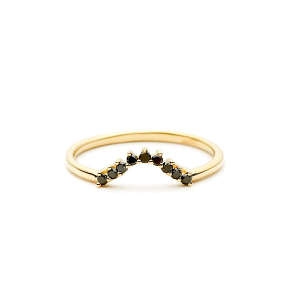 "Iris"Black Diamond 14K Yellow Gold Handmade Ring/指節環/堆疊戒/婚禮 第1張的照片