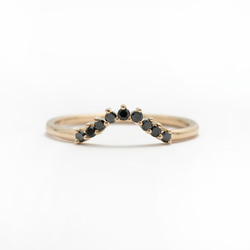 "Iris"Black Diamond 14K Yellow Gold Handmade Ring/指節環/堆疊戒/婚禮 第2張的照片