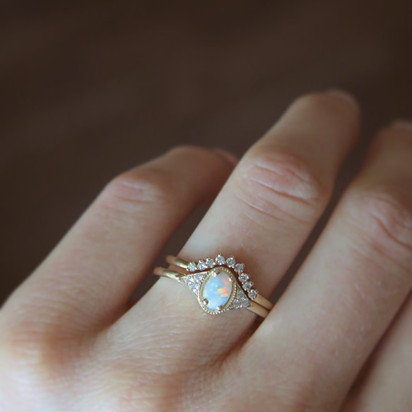 "Iris"White Diamond 14K Yellow Gold Handmade Ring/指節環/堆疊戒/婚禮 第6張的照片